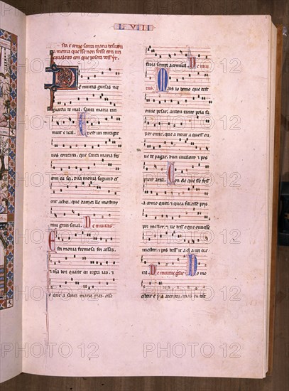 ALFONSO X EL SABIO 1221/84
MTI1-CANTIGA STA MARIA Nº58-F85R-PENTAGRAMA MUSICAL-ESTROFA EN VERSO GALAICO PORTUGUES-S XIII
SAN LORENZO DEL ESCORIAL, MONASTERIO-BIBLIOTECA
MADRID
This image is not downloadable. Contact us for the high res.