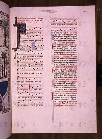 ALFONSO X EL SABIO 1221/84
MTI1-CANTIGA STA MARIA Nº61-F89R-TEXTO-ESTROFA EN VERSO GALAICO PORTUGUES-S XIII
SAN LORENZO DEL ESCORIAL, MONASTERIO-BIBLIOTECA
MADRID
This image is not downloadable. Contact us for the high res.