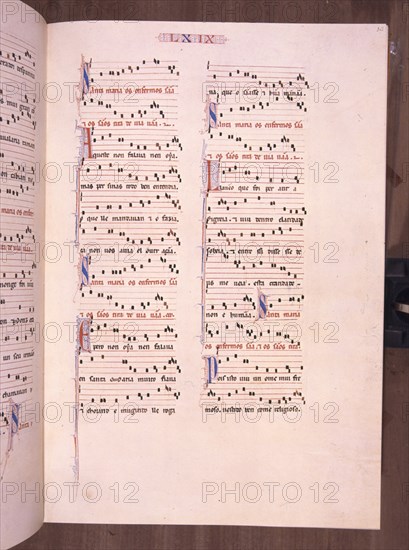 ALFONSO X EL SABIO 1221/84
MTI1-CANTIGA STA MARIA Nº69-F102R-PENTAGRAMA MUSICAL-ESTROFA EN VERSO GALAICO PORTUGUES-S XIII
SAN LORENZO DEL ESCORIAL, MONASTERIO-BIBLIOTECA
MADRID
This image is not downloadable. Contact us for the high res.