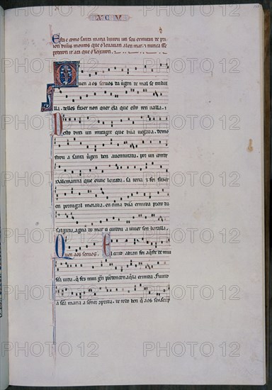 ALFONSO X EL SABIO 1221/84
MTI1-CANTIGA STA MARIA Nº95-F137-PENTAGRAMA MUSICAL-ESTROFA EN VERSO GALAICO PORTUGUES-S XIII
SAN LORENZO DEL ESCORIAL, MONASTERIO-BIBLIOTECA
MADRID
This image is not downloadable. Contact us for the high res.