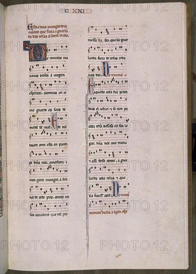 ALFONSO X EL SABIO 1221/84
MTI1-CANTIGA STA MARIA Nº121-F171R-PENTAGRAMA MUSICAL-ESTROFA EN VERSO GALAICO PORTUGUES-S XIII
SAN LORENZO DEL ESCORIAL, MONASTERIO-BIBLIOTECA
MADRID
This image is not downloadable. Contact us for the high res.