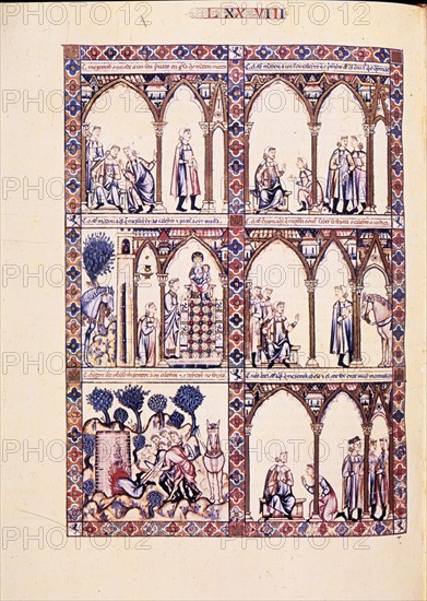 ALFONSO X EL SABIO 1221/84
MTI1-CANTIGA STA MARIA Nº78-F115V-LA VIRGEN SALVA A PRIVADO DEL CONDE DE TOLOSA DE LA QUEMA DEL HORNO
SAN LORENZO DEL ESCORIAL, MONASTERIO-BIBLIOTECA
MADRID