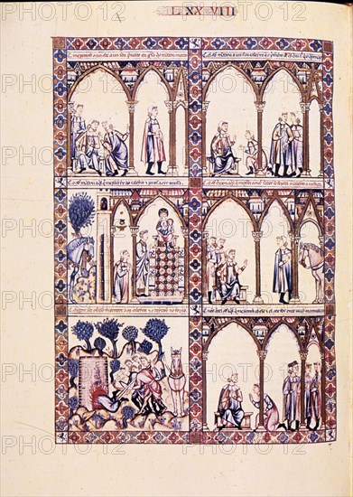 ALFONSO X EL SABIO 1221/84
MTI1-CANTIGA STA MARIA Nº78-F115V-LA VIRGEN SALVA A PRIVADO DEL CONDE DE TOLOSA DE LA QUEMA DEL HORNO
SAN LORENZO DEL ESCORIAL, MONASTERIO-BIBLIOTECA
MADRID