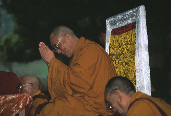 The Dalai Lama holding a prayer session at Bodhgaya, India