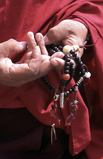 Moine tibétain effectuant le Mudra, le geste du don parfait