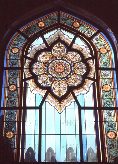 Stained glass window at the Sultan Qaboos Mosque, Muscat, Sultanate of Oman