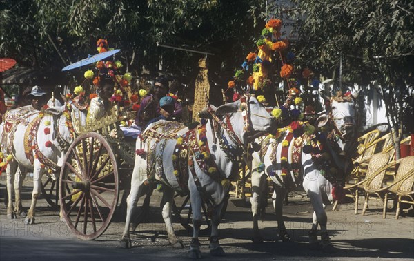 Oc-cart procession for monk graduation ceremony in Cambodia