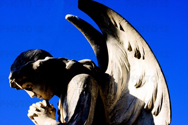 Angel praying for the dead in a cemetery