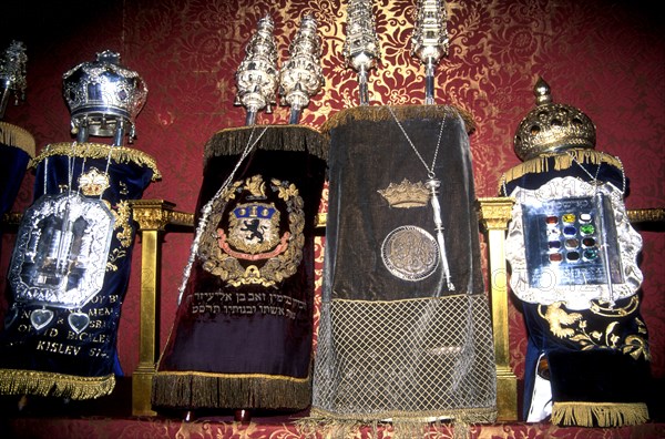 Sefer torahs in the ark in a synagogue