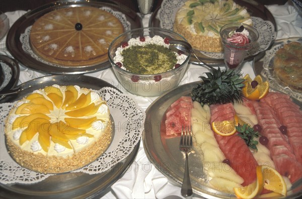 Lavish iftar break-fast sweets served in an Arab hotel