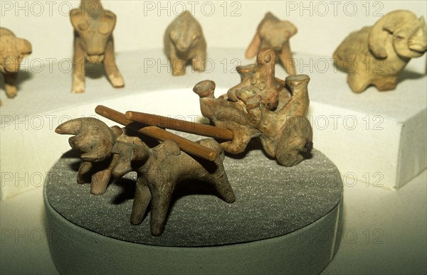 Figurines unearthed at Mohenjodaro ruined Indus valley city in Pakistan