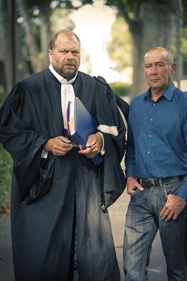 Loïc Sécher et son avocat Eric Dupond-Moretti