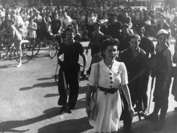 Scene of cheering crowd during the Liberation of Paris (August 1944)