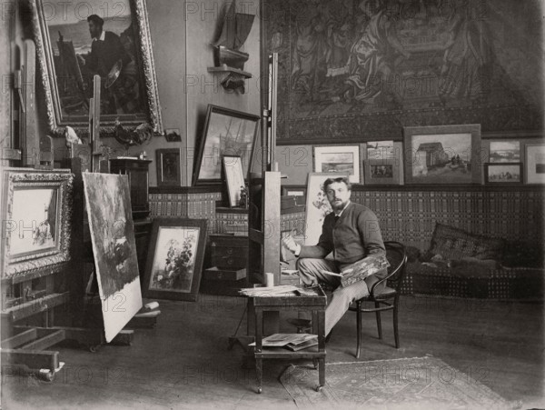Ernest Duez dans son atelier
