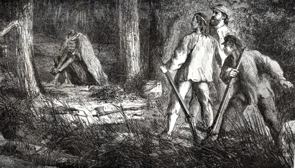 Chercheurs d'or décrouvrant un squelette d'Indien, 1866