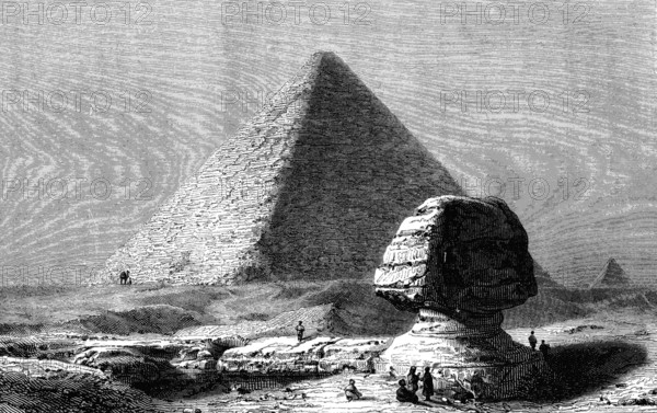Le Sphinx et une des grandes pyramides de Gizeh