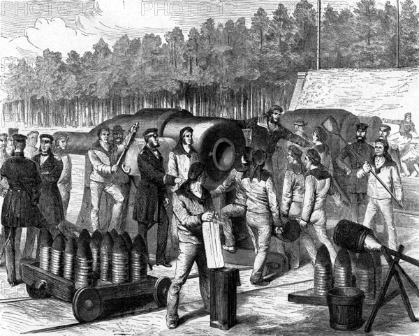 Manoeuvres d'un canon des Aciéries Krupp, 1890