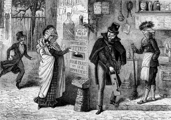 Femme postant une lettre à Paris en 1818