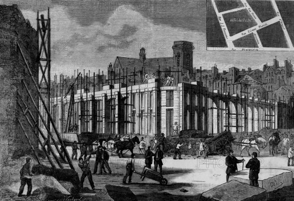 Construction de l'hôtel des Postes à Paris