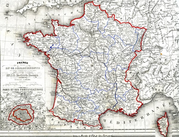 FRANCE, géographie, carte de 1843