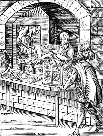 Un atelier d'horloger au 16ème siècle