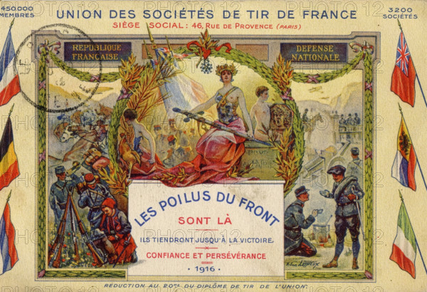 Carte postale - Union des Sociétés de Tir de France - 1916