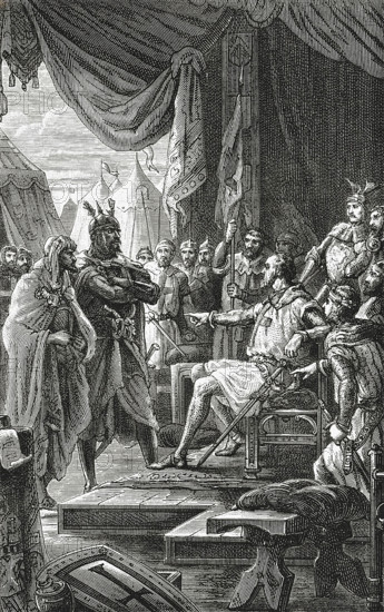 The envoys of Emperor Alexis received by the leaders of the Crusades.