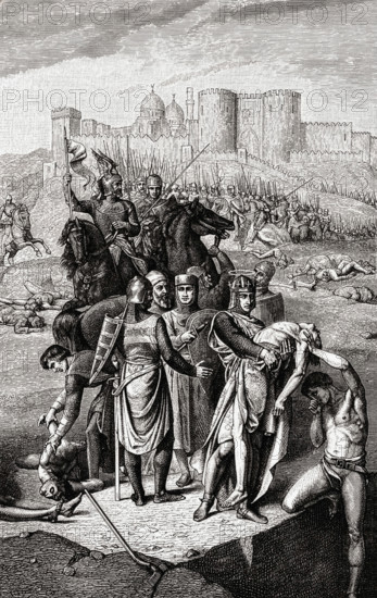 Saint Louis burying Christian corpses in Sidon.