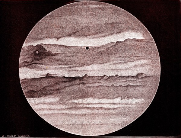 Jupiter planet, drawing by Warren de la Rue
1877             Planète JUPITER  dessin de Warren De La Rue en 1877