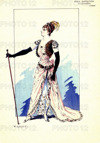Theatrical costume for the play " The Gossip " in the Paris Universal Exhibition of 1889. Design by Eugène Mesples
1889
