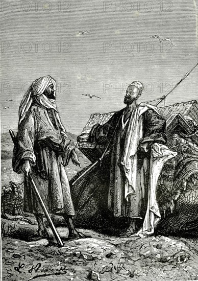 A tomb near the Nile cataracts, Egypt. " Travellers from XIXth century, by Ju-
les Verne. 1880                 Design by Leon Benett