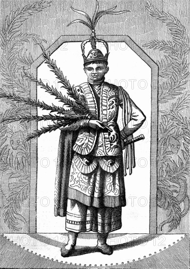 Costume dance, dances of Montezuma, Guam island in the Mariana islands,
engraved by Roger Barthelemy, design by Jacques Etienne Victor Arago.
From Artwork By Jules Verne " Travellers in the XIXth cent.Fac-simile 1880