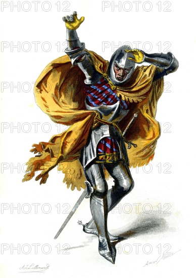 French theatre of the Renaissance.( 1450 to 1550 )Artwork by Mr. Edouard
Fournier, publisher in 1872 .Paris.Design by Adrien Marie.Playwright: Conver
sion of Saint Pol. Role: Saulus, performance under french king Charles VI
1872