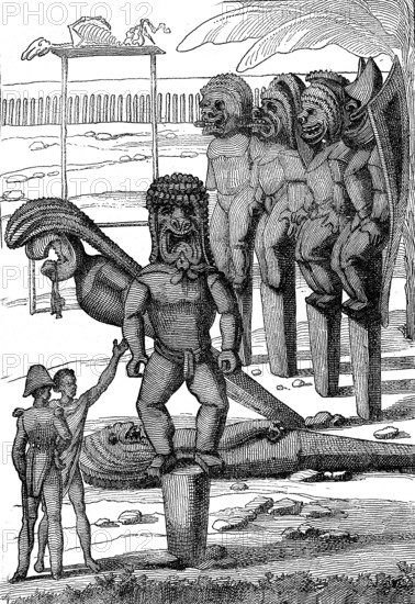 A cemetery in Kayaka Kowa, Marquesas islands. From artwork by Jules Verne
" Les voyageurs du XIX siecle ". Paris 1880