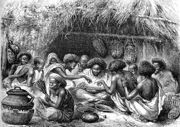 Washing and cooking coffee in Somalia village. Africa. 1885