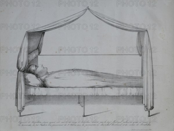 Engraving, Napoleon on his death bed