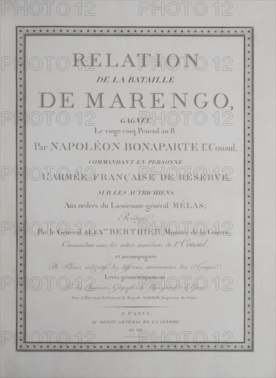 Relation de la bataille de Marengo, page de garde (1804)
