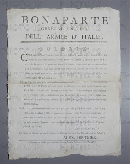 First proclamation of Bonaparte at the head of the campaign of Italy (1796)