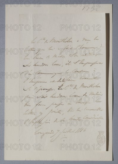 Autograph lettre signed by Count of Montholon (1816)