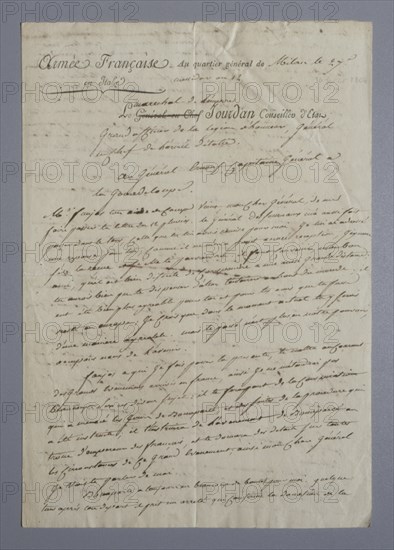 Manuscrit du Maréchal Jourdan, annonce au général Ernouf (27 Messidor An XII)