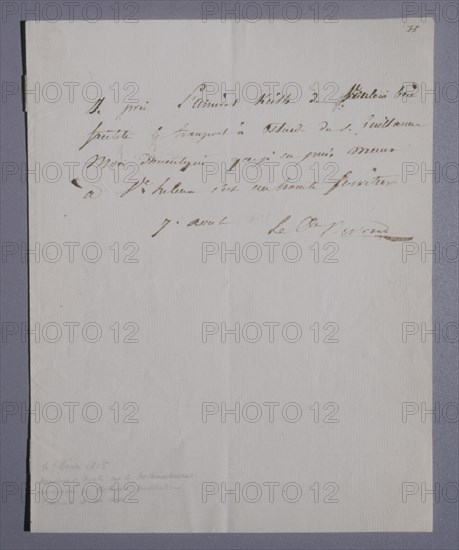 Request from Grand Marshal Bertrand to the English admiral (1815)