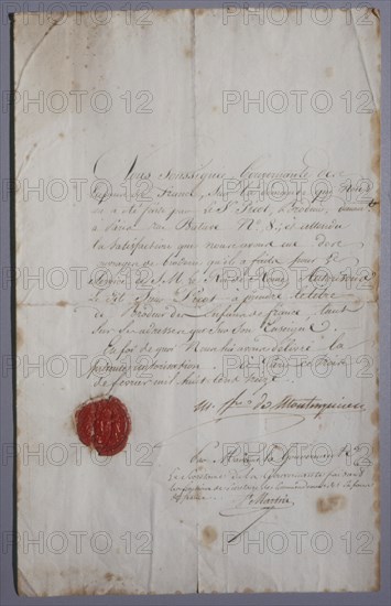 Autorization written by Mme de Montesquiou (1813)