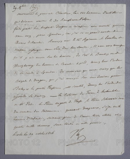 Lettre signée de l'Empereur au général Clarck (1806)