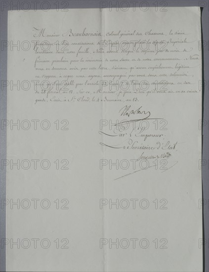 Invitation signée de Napoléon à Eugène de Beauharnais, son beau-fils, pour le couronnement du 2 décembre 1804