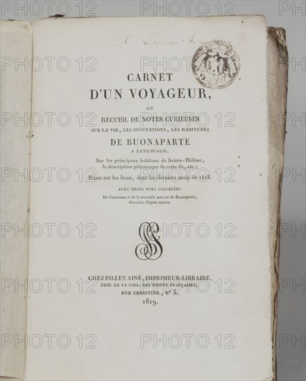 Livre de la bibliothèque de l'Empereur à Sainte-Hélène
"Carnet d'un voyageur, ou De Buonaparte à Longwood"