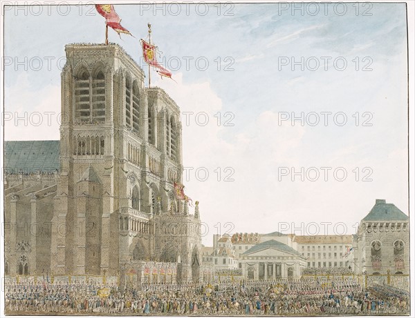 Pierre-François-Léonard Fontaine, Vue de la facade principale de l'Eglise de Notre-Dame et du Portique qui la décorait le jour de le Cérémonie du Couronnement