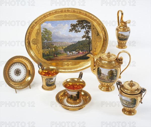 Manufacture de Sèvres, Tea set decorated with views of the outskirts of Sèvres