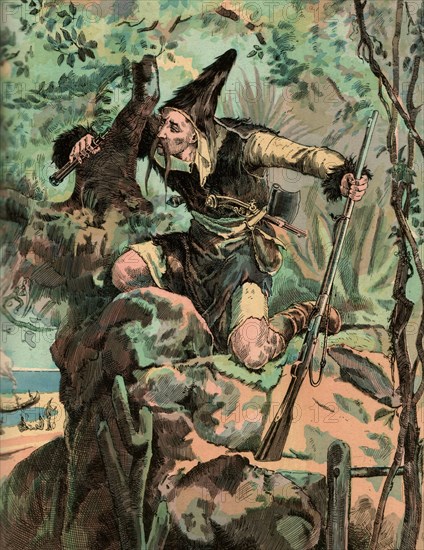 Illustration in 'Life and Surprising Adventures of Robinson Crusoe'