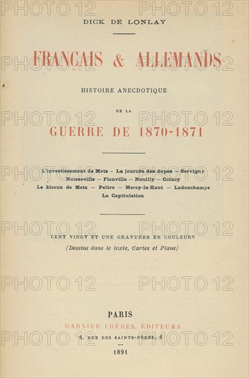 Ouvrage "Français et Allemands, histoire anecdotique de la guerre de 1870-1871"