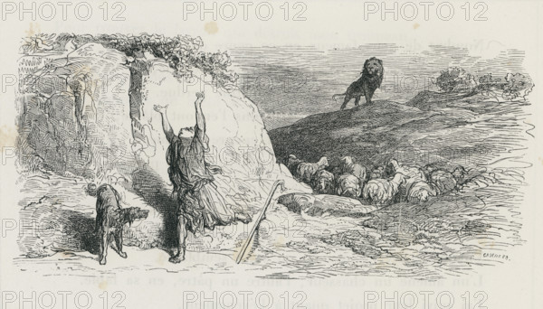 Fable of La Fontaine 'The Shepherd and the Lion'